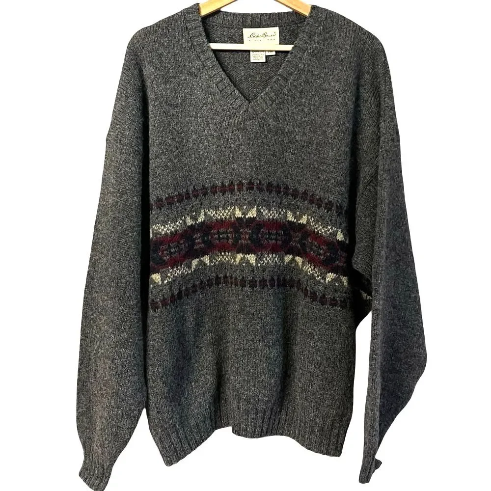 Vintage Eddie Bauer Mens Fair Isle Sweater Size XXL Wool Blend Nordic USA 90s